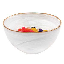 6 Hand Crafted White Gold Glass Bowl With Gold Rim - £61.18 GBP