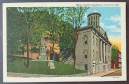 c1930 Meigs County Court House Pomeroy Ohio Linen Postcard Monument Statue - £19.08 GBP