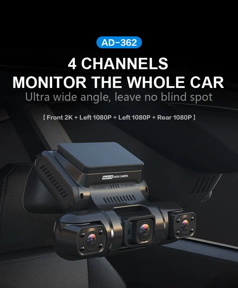 Dash Cam 4 Lens 360° Mini Hidden Full HD For Car DVR 24H Parking Monitor Auto - £168.97 GBP+