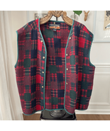 Vintage High Sierra Red Plaid Open Front Vest Wool Blend L - $482.11 MXN