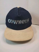 Vintage Dallas Cowboys Corduroy Hat Cap Snapback Blue Adjustable NFL Retro VTG - £21.75 GBP