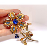 LARGE 1940s 1950s Sterling Silver Flower Pin Pastes Corsage Brooch Weddi... - €123,22 EUR