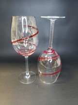 2 Pier 1 Swirline Red Balloon Wine Glasses Retired Drinking Stemware  - $66.82