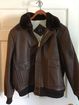 Vtg Leather Bomber Jacket  FLyer Sherpa lining faux sheepskin fur sz 46.  EXCELL - £138.52 GBP