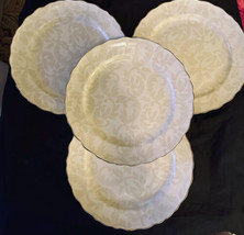 Home Salad Plates (4) 8-3/4&quot; Tan Feathered Scrolls on White Plates - £26.37 GBP