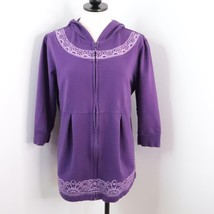 Sport Savvy Women&#39;s L Purple Full Zip Active Yoga Embroidered Hoodie Sweatshirt - £10.96 GBP
