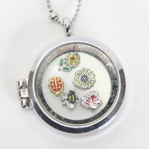 Floating Memory Lockets Charms and Chain Flower Lady Bug Bee Butterfly - £15.47 GBP