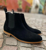 Handmade Goodyear Welted Men&#39;s Black Suede Leather Chelsea Boots- US 5-15 - £143.91 GBP