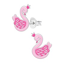 Crowned Swan 925 Silver Stud Earrings - £11.19 GBP