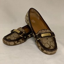 COACH Flats Women&#39;s 8 Felisha Signature C Loafer Khaki Tan Fabric Patent... - $81.18