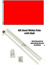 2x3 2&#39;x3&#39; Advertising Solid Red Flag White Pole Kit Gold Ball Top - £23.67 GBP