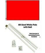 2x3 2&#39;x3&#39; Advertising Solid Red Flag White Pole Kit Gold Ball Top - $40.86 CAD