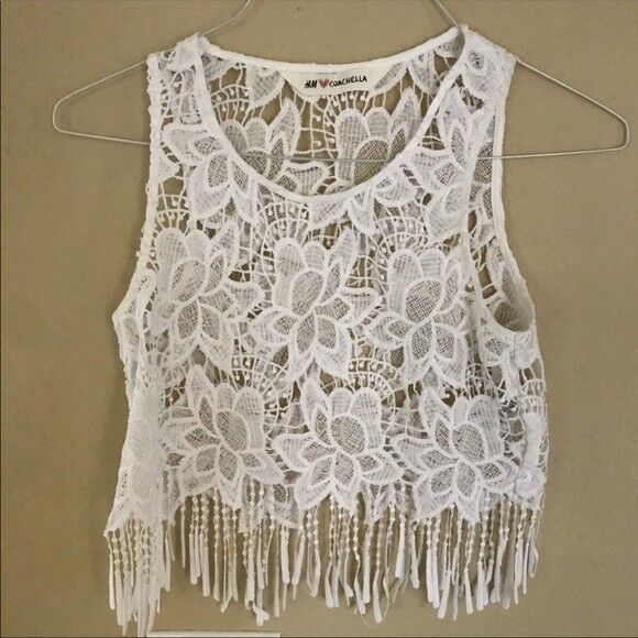 Primary image for H&M Loves Coachella Lace Fringe Crop Tank Top Embroidered Bohemian Festival NWT