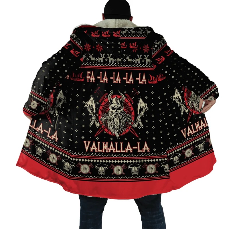 Fashion Winter Mens Cloak Christmas Vi Odin tattoo 3D full Printing Fleece Hoode - £183.86 GBP