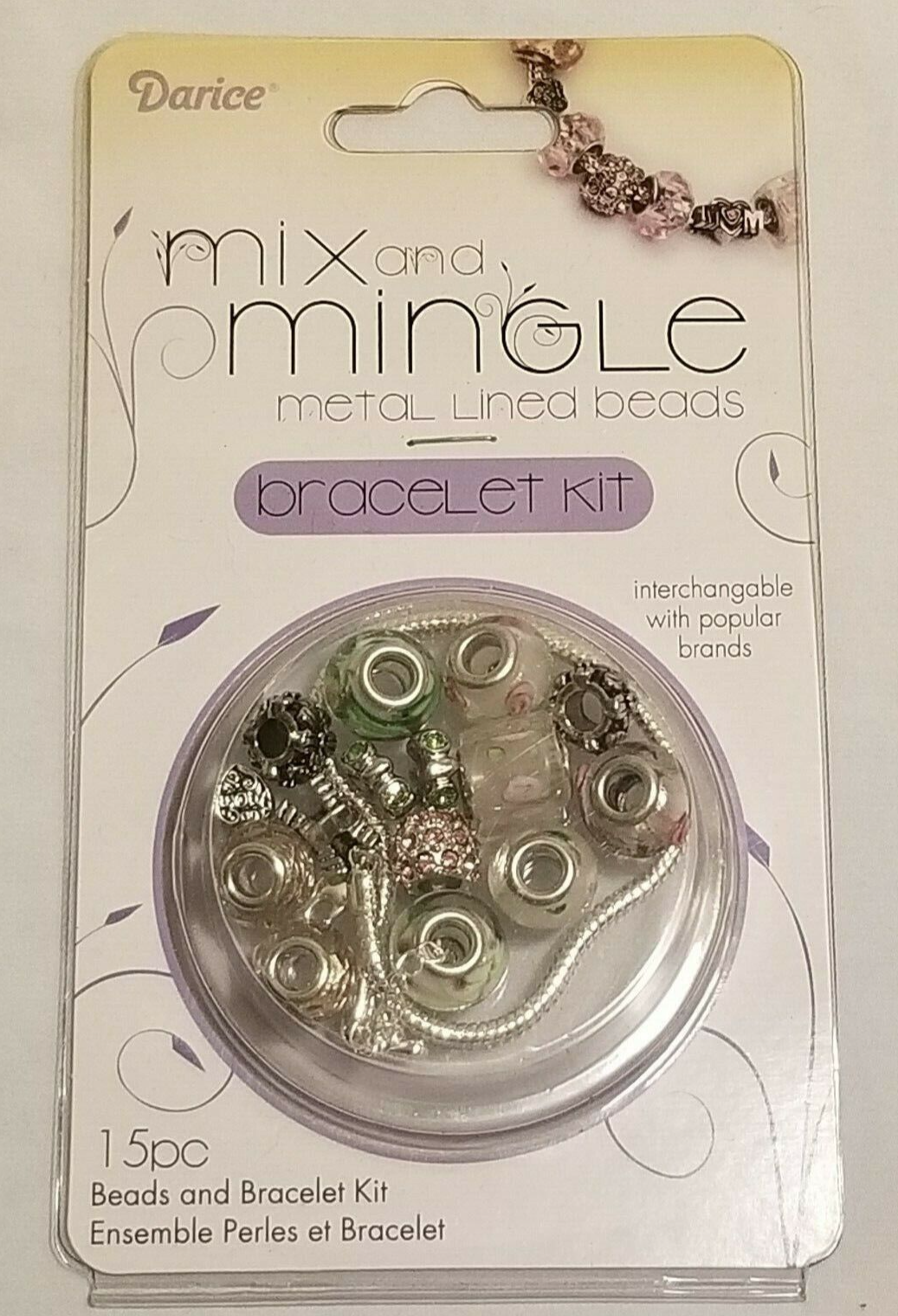 Mix and Mingle Metal Lined Beads Bracelet Kit 15 Piece Kit Interchangeable - Mom - $10.77
