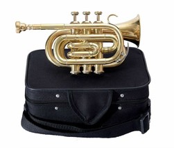 Brass Bugle Instrument Pocket Trumpet with 3 Valves and Mouthpiece Fluge... - $92.57