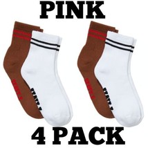 Victoria&#39;s Secret PINK Quarter Socks 4-Pack Optic White&amp; Carmel BNWT OS ... - £20.16 GBP