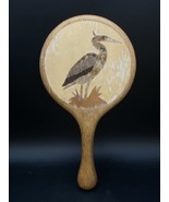 Marquetry Wood Crane Bird Inlay Vanity 11” Mirror Hand Held Beveled Glas... - $35.63