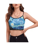 Women&#39;s Starry Night Van Gogh Spaghetti Strap Crop Top Camisole Camis Tanks - £17.96 GBP