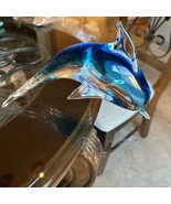 Pre Owned Large Hand Blown Blue Glass Dolphin 10”x6” - €32,47 EUR