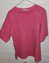 Womens D &amp; Co Denim Company XL Pink Pull Over Top Stitched Accent Heavy ... - $14.99