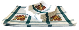 6 Fall Cloth Placemats &amp; Napkins Autumn Leaves Green White Plaid Harvest Decor - £19.01 GBP