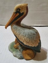 Vintage Lefton Pelican Sitting on Log 07222 Figurine Porcelain 4 3/4&quot; Beach Bird - £13.07 GBP
