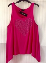 Bebe Fuschia Blouse Asymmetric Hem Tunic Rhinestones Pink Top size 16/XL... - $29.70