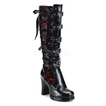 Women&#39;s Gothic Victorian Black &amp; Red Corseted Lace Knee High Boots CRYPTO-106 - £88.43 GBP