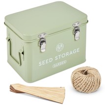 Seed Storage Box  Metal Seed Packet Organizer with Garden String and Bam... - £53.48 GBP