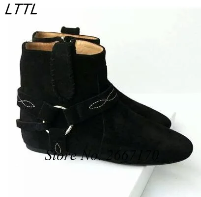 LTTL Winter Fashion Women Ankle Boots  Crisi Flats Western Harness Strap Booties - £224.74 GBP