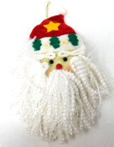 Puffy Santa Head Christmas Ornament Fabric Yarn Handmade Large 1980s Vintage - £12.11 GBP