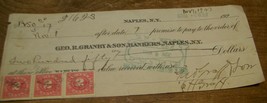 1923 ANTIQUE GEORGE GRANBY SON BANK NAPLES NY PROMISARY NOTE CHECK TAX S... - $9.89