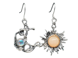 Sun and Moon Earrings Topaz Sunstone Ear Hook Dangle Drop Gift Silver Jewellery - £3.78 GBP