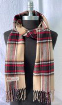 100% CASHMERE SCARF Plaid Camel black/red Made in England Soft Wool Wrap #F04 - £6.80 GBP