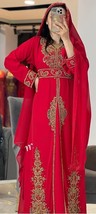 Red Caftan Gown Farasha Moroccan Islamic New  Kaftan Dubai Georgette Abaya - £80.09 GBP