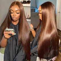 Light brown silky straight human hair lace front wig/ 24 inch brown stra... - £250.88 GBP+