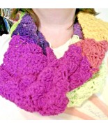 Fun and Flirty Crocheted Infinity Scarf In Bright Spring Colors Hand Made - £9.23 GBP