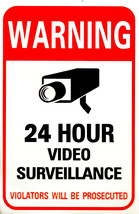 Warning 24 Hour Video Surveillance Adhesive Sticker Sign 6.5&quot; X 4&quot; - £17.10 GBP