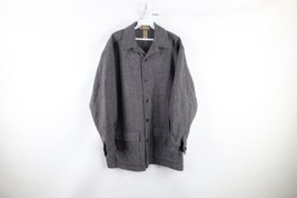 Vintage 90s Streetwear Mens Large Wool Herringbone Button Shirt Jacket Gray - £77.49 GBP