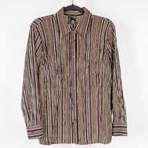 East 5th Dress Shirt L Women Brown Striped Button Up Long Sleeve Blouse - £15.53 GBP