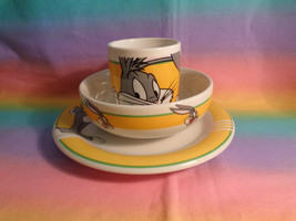  2000 Gibson Bugs Bunny Warner Bros Looney Tunes 3 Piece Set Plate Bowl Mug HTF - £23.27 GBP