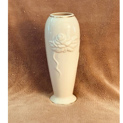 Vintage Lenox Ivory Porcelain Rose Blossom 7.5" Bud Vase w/Gold Accents - $17.82