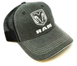 Dodge Ram Logo Grey Denim Black Mesh Trucker Snapback Hat Cap Adjustable Retro - £14.23 GBP