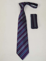 Men's Vito Rofolo From Italy Tie Hankie Gift Boxed 100% Silk VR-38 Plum Stripe image 2