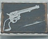 Vintage Silver Tone &amp; Painted Faux Wood Revolver Gun Belt Buckle - £14.16 GBP