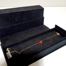 David Yurman Red Enamel 18K Yellow Gold Heart Pendant Necklace Adjustable Chain - £709.65 GBP