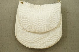 Vintage Hong Kong Purse Double Pouch White Plastic Beaded MOD Shoulder Bag - £19.82 GBP