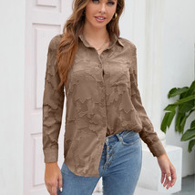 Romantic Fabric Lace Hollow-out Solid Color Long-sleeved Shirt - £17.81 GBP+