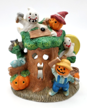  Halloween Treehouse Candle Holder Tea Light Ghost Scarecrows Pumpkins Vintage - $13.86